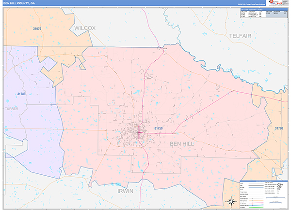 Ben Hill County, GA Zip Code Map